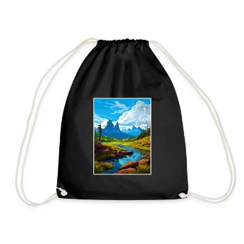 Cradle Mountain Australia Vintage Travel Poster - Drawstring Bag - black - Front