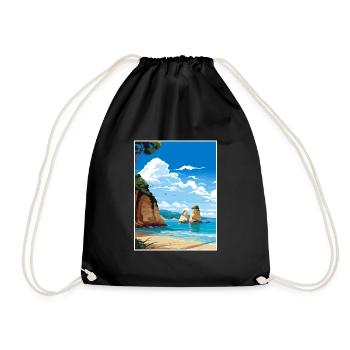 Cathedral Cove Neuseeland Vintage Reiseposter - Turnbeutel - Schwarz - Vorne