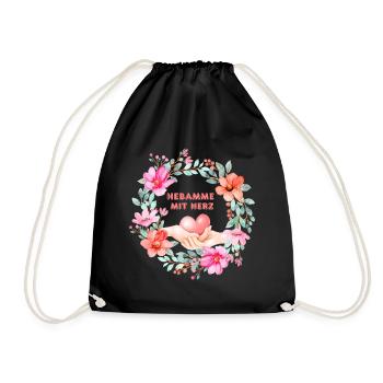 Hebamme mit Herz Blumenkranz - Turnbeutel - Schwarz - Vorne