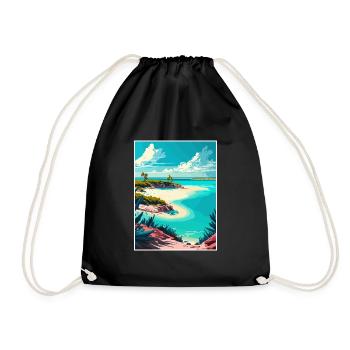 Turks And Caicos Islands Caribbean Travel Poster - Drawstring Bag - black - Front
