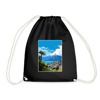 Nelson New Zealand Vintage Travel Poster Souvenir - Drawstring Bag - black - Front