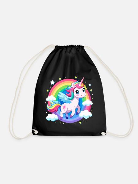 Süßes Regenbogen-Einhorn - Turnbeutel - Schwarz
