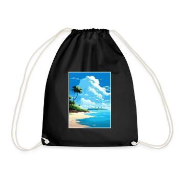 Tortuga Island Costa Rica Vintage Travel Poster - Drawstring Bag - black - Front