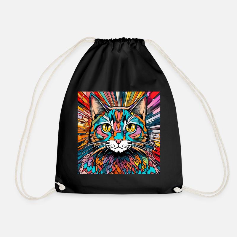 Cat Head Cat Cat Colorful - Drawstring Bag - black