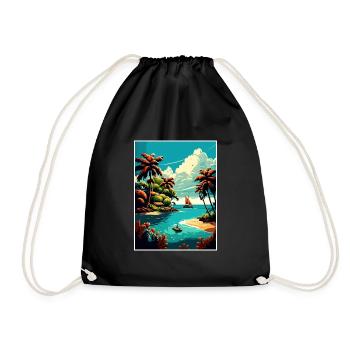 Dominican Republic Caribbean Vintage Travel Poster - Drawstring Bag - black - Front