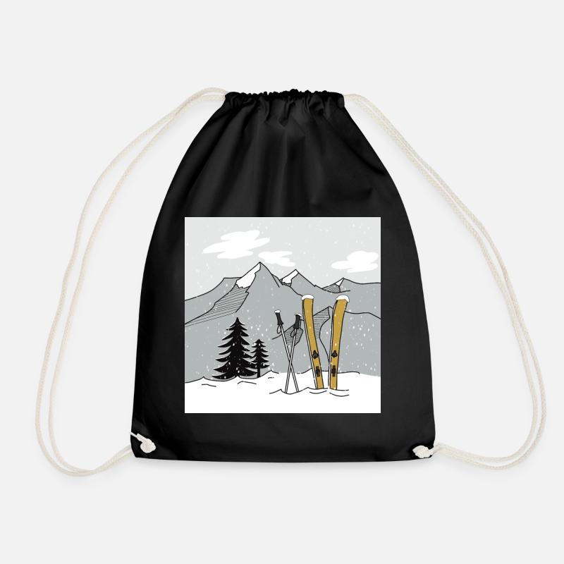 Skiing in winter in the mountains - Drawstring Bag - black