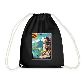 Annecy Decoration Vintage Travel Poster Souvenir - Drawstring Bag - black - Front