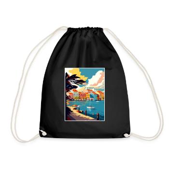 Curaçao Caribbean Vintage Travel Poster Souvenir - Drawstring Bag - black - Front