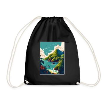 Dominica Caribbean Vintage Travel Poster Souvenir - Drawstring Bag - black - Front