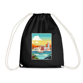 San Juan Caribbean Vintage Travel Poster Souvenir - Drawstring Bag - black - Front