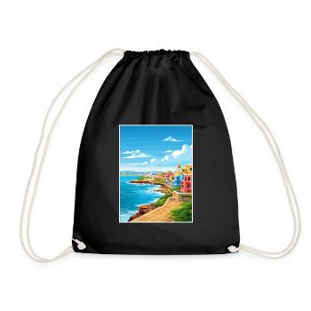 San Juan Caribbean Vintage Travel Poster Souvenir - Drawstring Bag - black - Front