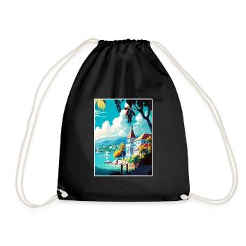 Montego Bay Caribbean Vintage Travel Poster WPA - Drawstring Bag - black - Front