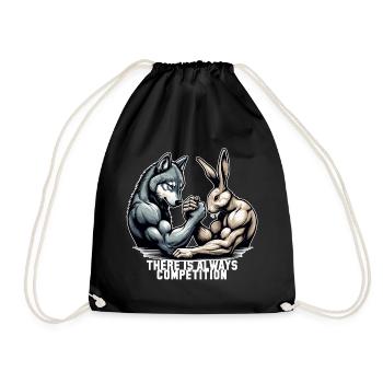 Armwrestling Armdrücken Wolf und Hase Geschenk - Turnbeutel - Schwarz - Vorne
