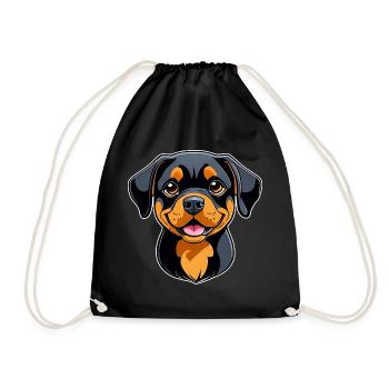 Cute Rottweiler in comic style - Drawstring Bag - black - Front
