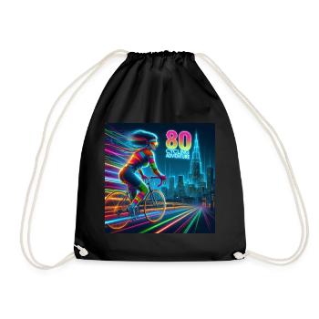 80er Jahre Radsport-Abenteuer Neon-Mädchen-Fahrrad im Retro-Stil - Turnbeutel - Schwarz - Vorne