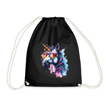 Party Einhorn mit Sonnenbrille - Turnbeutel - Schwarz - Vorne