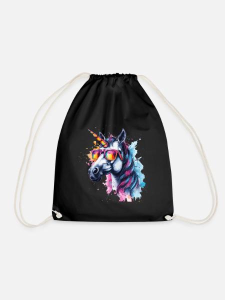 Party Einhorn mit Sonnenbrille - Turnbeutel - Schwarz