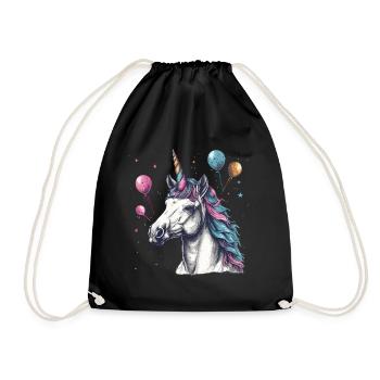 Party Einhorn mit Luftballons - Turnbeutel - Schwarz - Vorne