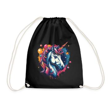 Buntes Einhorn mit Luftballons - Turnbeutel - Schwarz - Vorne