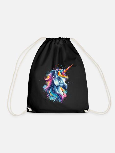 Buntes Einhorn - Turnbeutel - Schwarz