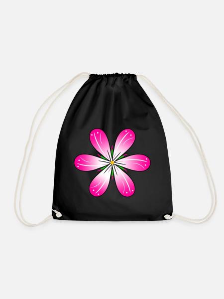 pink blossom floral pattern floral tendril flower meadow - Drawstring Bag - black