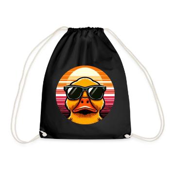 Cool duck with sunglasses at sunset - Drawstring Bag - black - Front