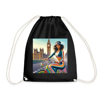 Retro Girl on a Bicycle par Big Ben à Londres - Sac de sport léger - noir - Devant