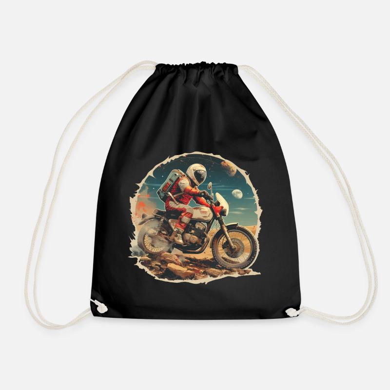 An astronaut on a motorcycle - Drawstring Bag - black