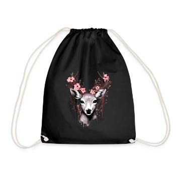 Cerf avec des bois de fleurs - Sac de sport léger - noir - Devant