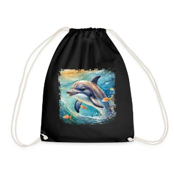 Niedlicher junger Delfin im Kinderbuchstil - Turnbeutel - Schwarz - Vorne