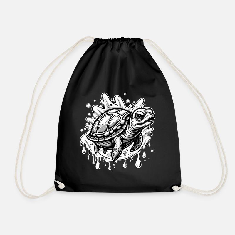 turtle black and white - Drawstring Bag - black