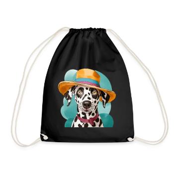 Funny Dalmatian with hat - Drawstring Bag - black - Front