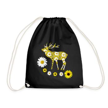 wild deer with sunflowers and daisies - Drawstring Bag - black - Front