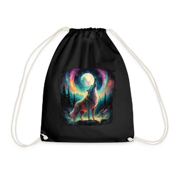 Wasserfarben Wolf Mond Fantasy Bunt Natur - Turnbeutel - Schwarz - Vorne