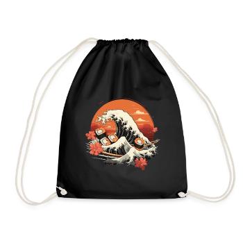 Japanese Wave Sushi Aesthetics - Drawstring Bag - black - Front