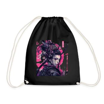 Japanese Geisha Anime Wife Samurai Waifu Cyber - Drawstring Bag - black - Front