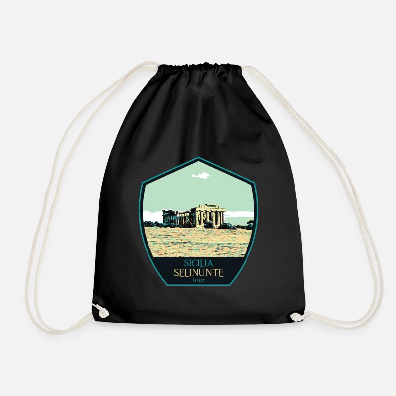 Illustration Greek Temple in Selinunte, Sicily - Drawstring Bag - black