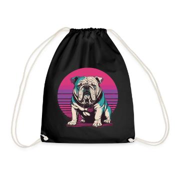 Retro Bulldog Illustration - Drawstring Bag - black - Front
