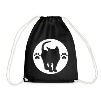 Cat Logo, Paw Symbol, Crest Emblem, Graphic icon - Drawstring Bag - black - Front