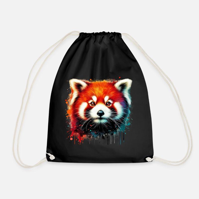 Red panda - Drawstring Bag - black