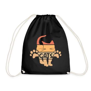 retro cat graphic cats vintage icon paws - Drawstring Bag - black - Front