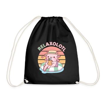 Cute Axolotl Chill On Pool Float Relaxolotl Funny - Drawstring Bag - black - Front