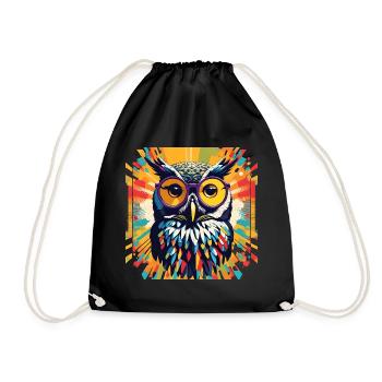 Popart Eule mit Brille - Turnbeutel - Schwarz - Vorne