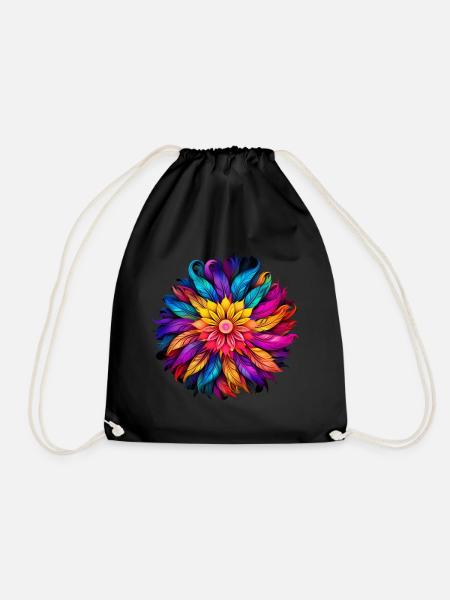 Regenbogenfeder Mandala - Turnbeutel - Schwarz