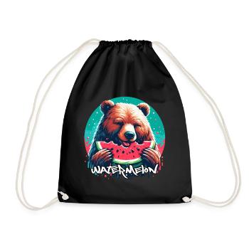 Watermelon Bear Yummy Gift - Drawstring Bag - black - Front