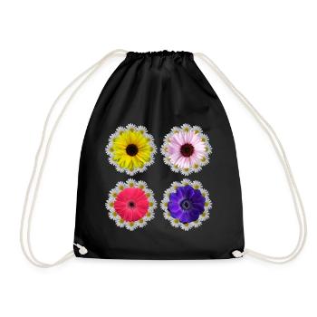 Gerbera Blossom Daisies Sunflower Floral Pattern - Drawstring Bag - black - Front