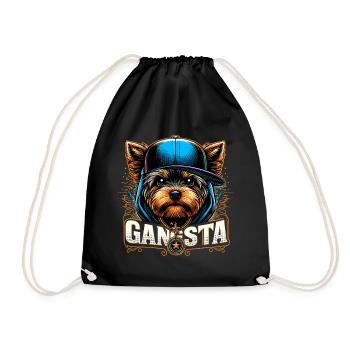 Yorkshire Terrier Gangsta Gangster Dog Gift - Drawstring Bag - black - Front
