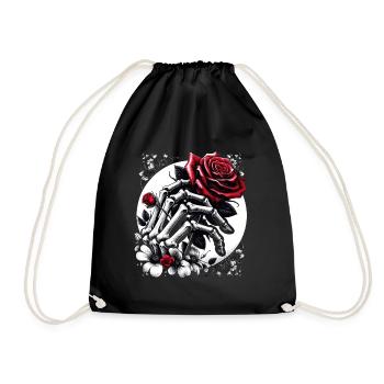 Gothic Rote Rose in Skeletons Umarmung - Turnbeutel - Schwarz - Vorne