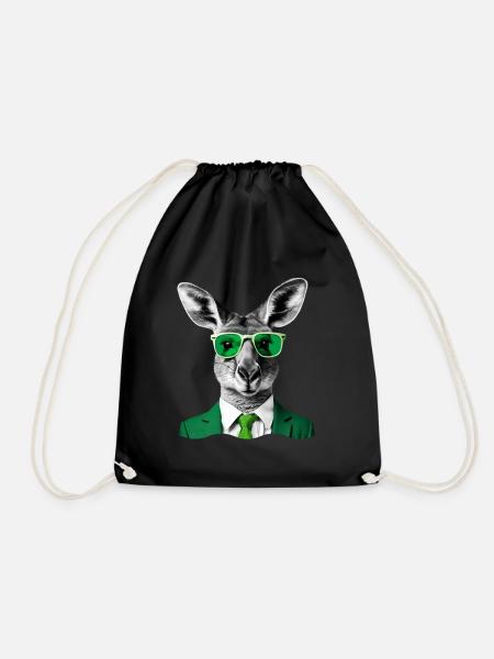 Neon Kangaroo in Green Suit - Drawstring Bag - black