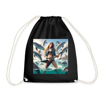Metal guitarist among dolphins - Drawstring Bag - black - Front